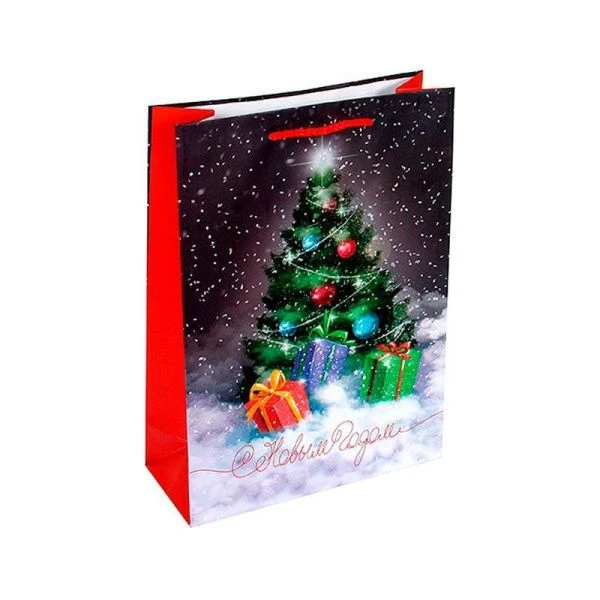 Пакет новогодний бумажный 22*31*9см Елочка и вьюга (12/144)