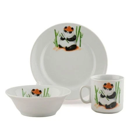 Набор детской посуды 3пр (тарелка глубокая 200мл, мелкая тарелка 175мм, кружка 200мл) фарфор КРОХА Панда Идиллия (10)