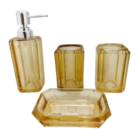 Набор для ванной комнаты акрил 4пр (дозатор, стакан, подст для зуб щеток, мыльн) желтый F4/JC-17367