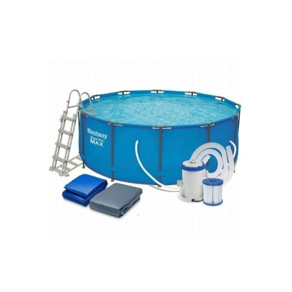 Бассейн каркасный круглый ПВХ Steel Pro Max 457*122см 16015л + фильтр-насос, лестница, тент 56438(1)