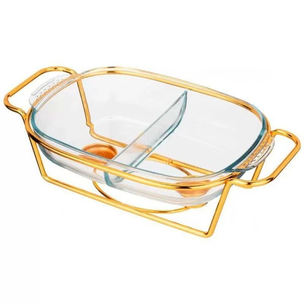 Мармит 2,45л стекло на мет.подставке 2 отсека Gold (6)