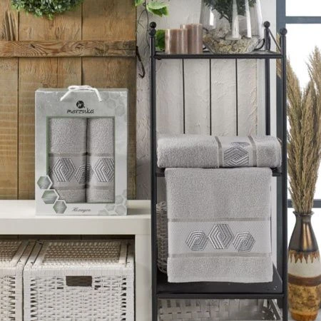 Набор полотенец махровые 2пр 50*80/70*130см MERZUKA HEXAGON серый подар.уп.