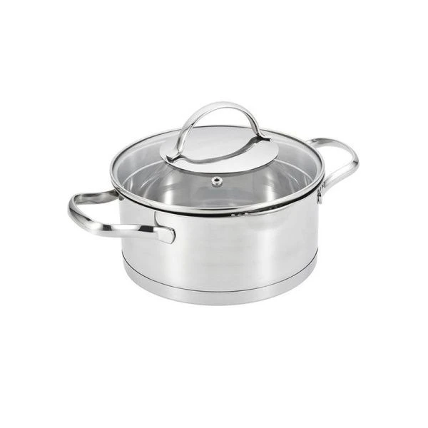 Кастрюля 2,6л h10,5см нерж.сталь со стекл.крышкой 18см толщ.0,5мм (12)