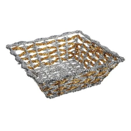 Корзина для хранения плетеная 24*24*8см пластик/металл, золотая с серебром (100)