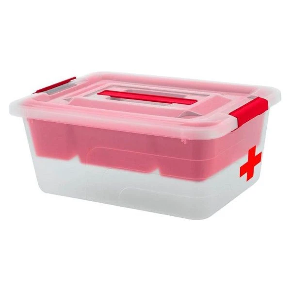 Контейнер для хранения Аптечка 13л 590*390*330мм пластик с вкладышем прозрачный/красный (8)