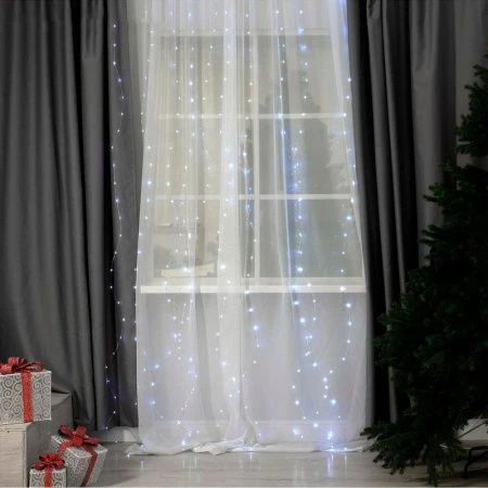 Гирлянда светодиодная Занавес Роса 2,8*3м USB, крючки, пульт, холодный белый свет