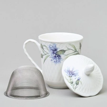 Кружка заварочная 350мл фарфор ВАСИЛЬКИ с крышкой и мет.ситом (36)