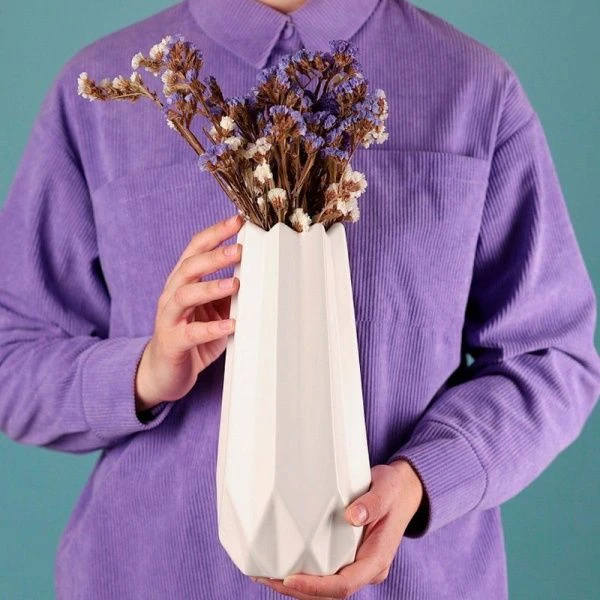 Ваза для цветов керамика Абстракция белая 8,5*28см