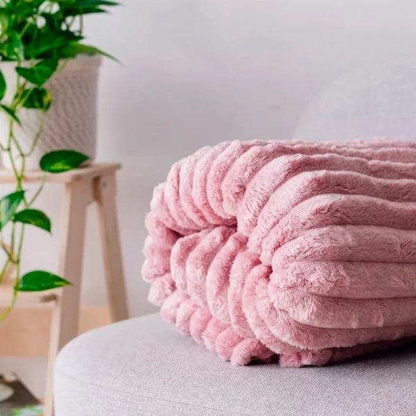 Плед 200*220см велсофт 300GSM полоска 2,5мм розовая пудра JC-17903 (10)