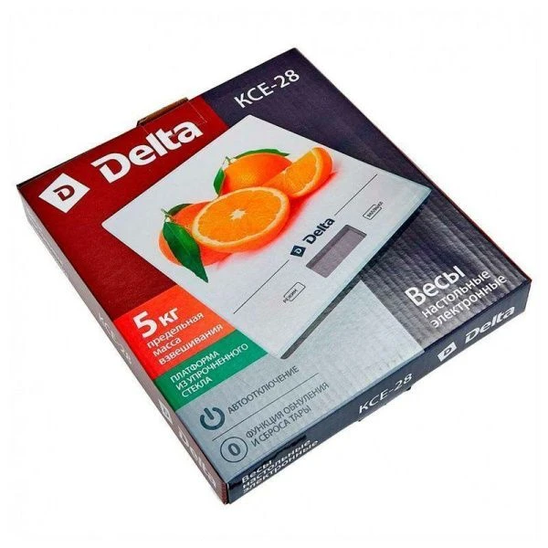 Весы кухонные электронные стекло 5кг DELTA KCE-28 Апельсин LCD-дисплей, Автообнуление/автоот