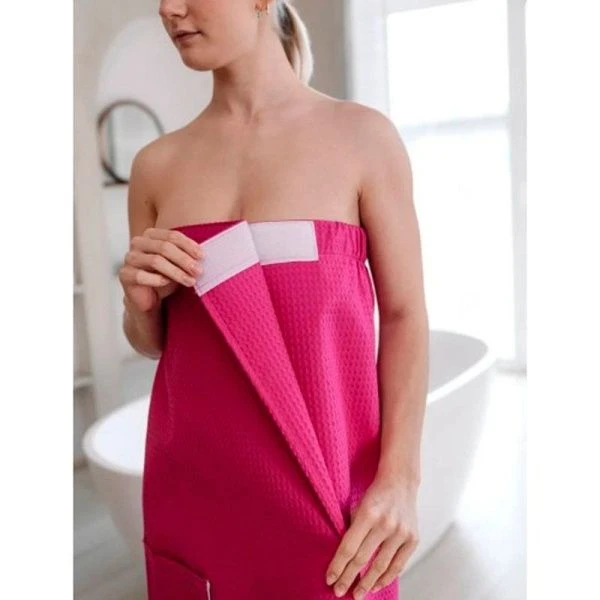 Набор для сауны женский вафельный 2пр (килт 90*146см, полотенце 47*90см) Фуксия