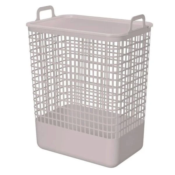 Корзина для белья 35л 380*262*500мм пластик КОВО с крышкой светло-бежевая (7)