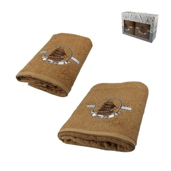 Набор полотенец махровых 2пр 50*90см/70*140см КОРАБЛИК коричневый