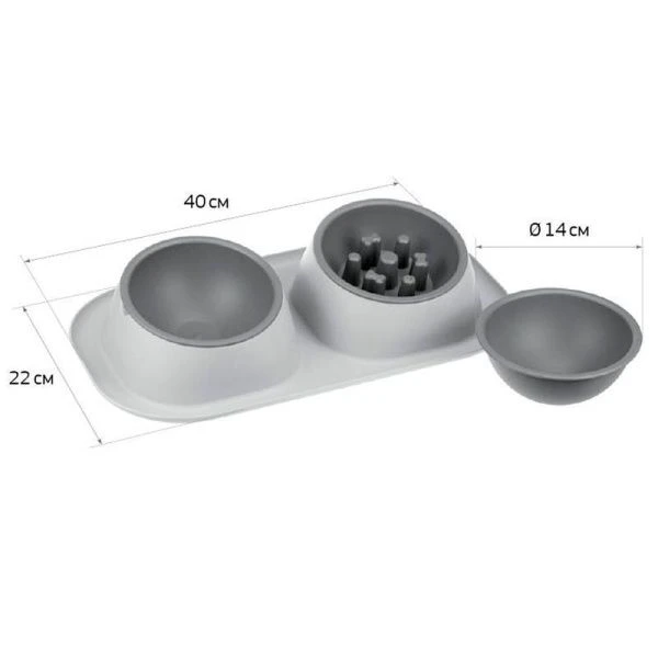 Миска для животных двойная 450мл пластик ТВИКС МАКСИ + подарок миска для медл. кормл. смоки (8)