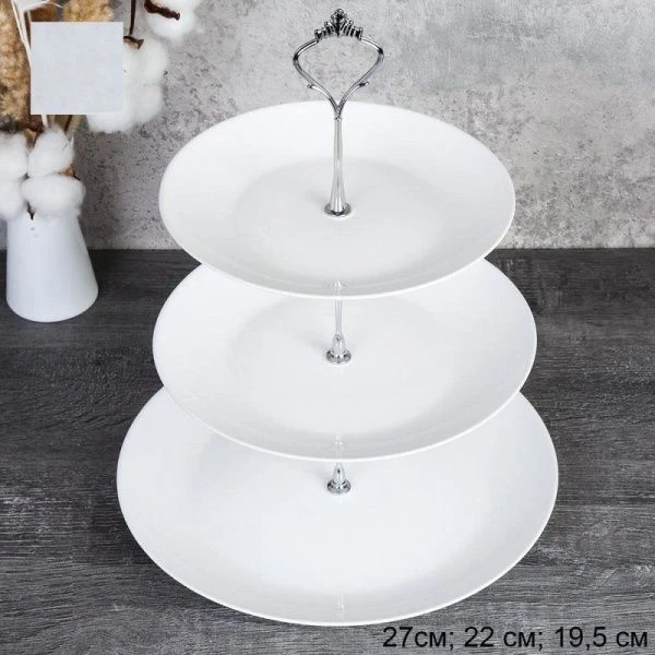 Этажерка сервировочная 3 яруса 19,5/22/27см стеклокерамика белая FLYGP75/85/105 (12)