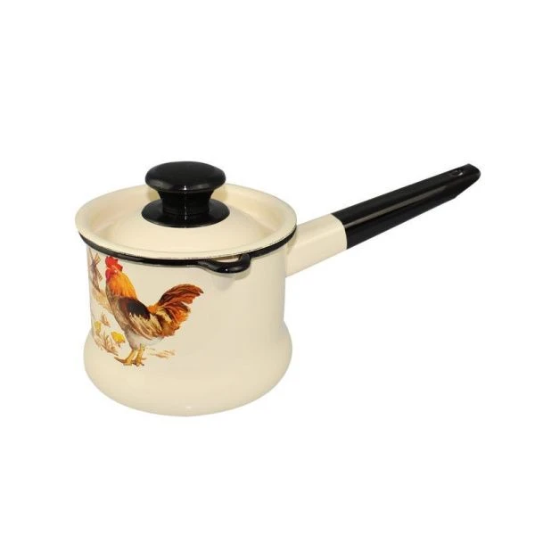 Ковш 1л эмаль ПОДВОРЬЕ слон.кость с рис.  с крышкой 90204-072/4 (8)