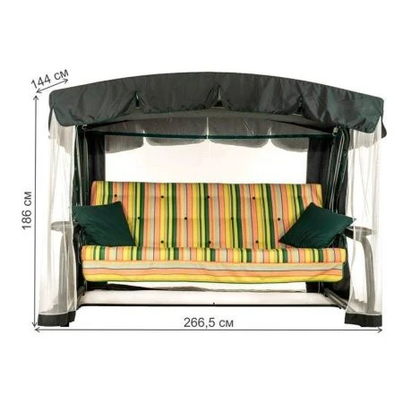 Качели садовые САВАННА 4-х местные (до 320кг) каркас антрацит, рис.Полоска 266,5*144*186см Olsa, арт