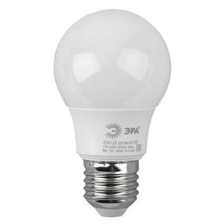 Лампа светодиодная стекло ЭРА LED smd A55-8w-827-E27 ECO (теплый свет) 79252