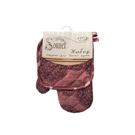 Кухонный набор 2пр (прихватка, рукавица) лён ТАРЕЛОЧКИ БОРДО LeSonnet арт. 16 ВЫВОД Кухонный набор 2пр (прихватка, рукавица) лён ТАРЕЛОЧКИ БОРДО LeSonnet арт. 16 ВЫВОД