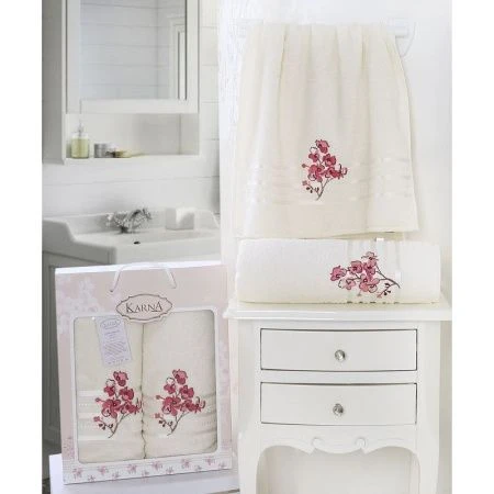 яяяНабор полотенец 2пр 50*90/70*140 махровые Karna PAPILON (Кремовый)