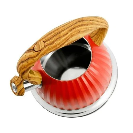 Чайник со свиском 3л нерж.сталь красный, для всех видов плит (12)