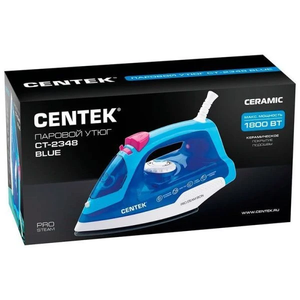 Утюг 1800Вт Centek CT-2348 синий/фиолет, КЕРАМИЧЕСКАЯ подошва, паровой удар, самоочистка, 200мл