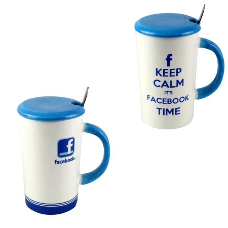 Кружка 300мл керамика FACEBOOK с крышкой и мет. ложкой 4 вида подар.уп F6011 JC-6994 (72)