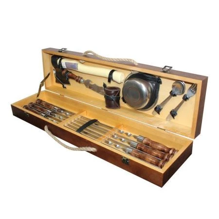 Набор походный №5 турист нерж.сталь в деревянном ящике большой 2К-688 (1)