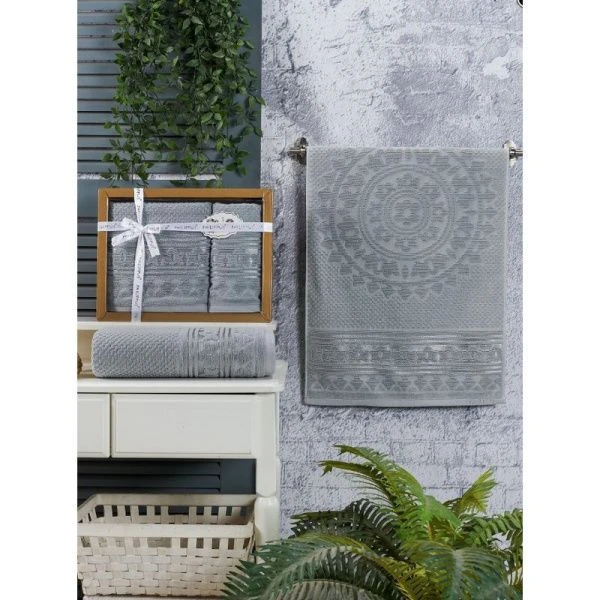 Набор полотенец махровые 2пр 50*90/70*140см жаккард PHILIPPUSA KUVEL 086 светло-серый подар.уп.