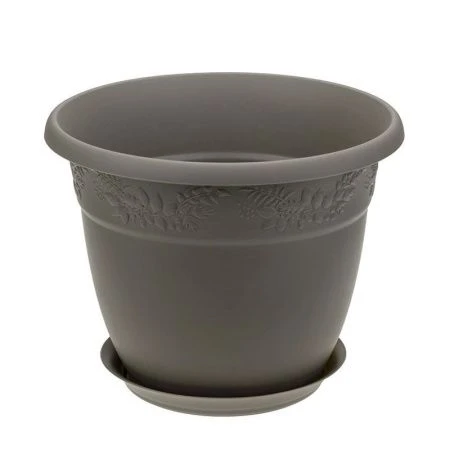Кашпо 22л d40см пластик РЯБИНА с поддоном французский серый (5)