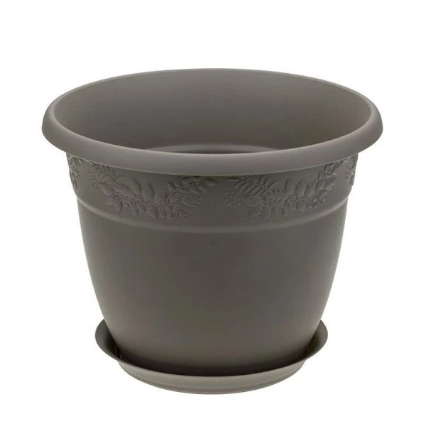 Кашпо 22л d40см пластик РЯБИНА с поддоном французский серый (5)