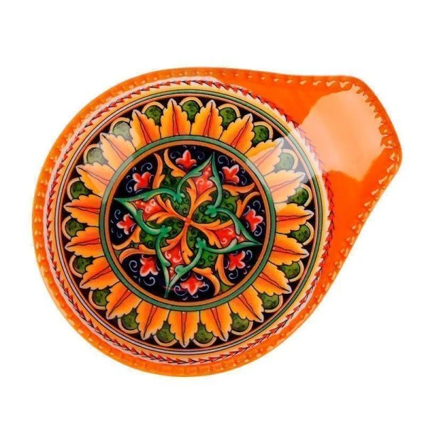 Оливница 12*10см фарфор Arabesque оранжевый с ручкой (144)