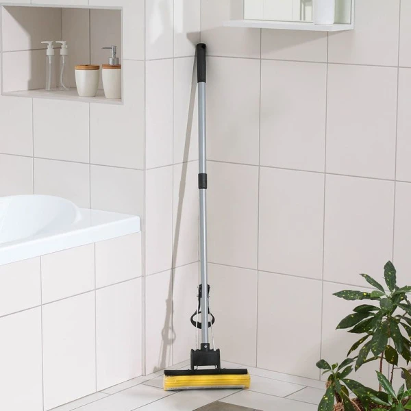 Швабра с отжимом металл/пластик, одинарный ролик 27см телескопическая ручка 120см ВЫВОД