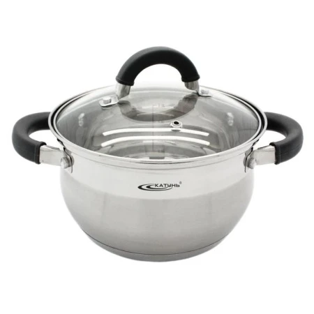 Кастрюля 5,2л нерж.сталь ИРИДА стекл.крышка d22см толщина стенок 0,6мм КТ08-d-22 (4)