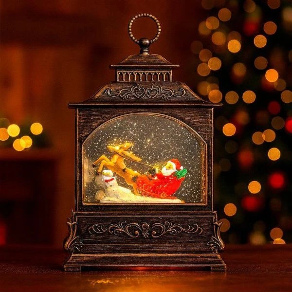 Фонарь новогодний музык. со снегом и водой 30*22*9см usb,от батареек (в комплект не входят)(8)JC-169