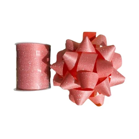 Набор для упаковки подарков (лента упаковочная 10мм*10м и бант) розовая (360) JC--17100