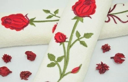 яяяПолотенце 50*90 с вышивками Кarna Роза ROZALINE 1\1 (Кремовый)