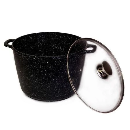 Кастрюля литой 10л алюминий АП со стекл.крышкой 28см h20см черный мрамор (4)