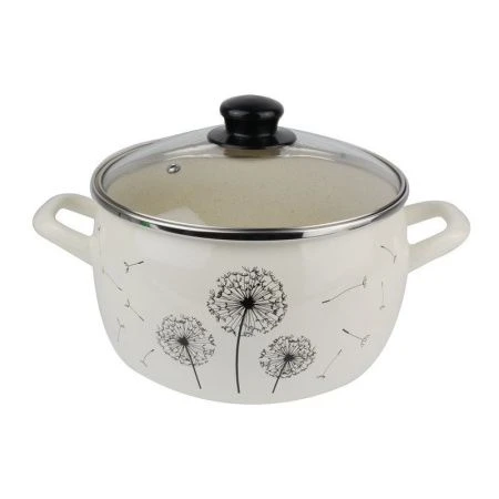 Кастрюля 2,4л эмаль ОДУВАНЧИК эксклюзив со стекл.крышкой 16см (4)