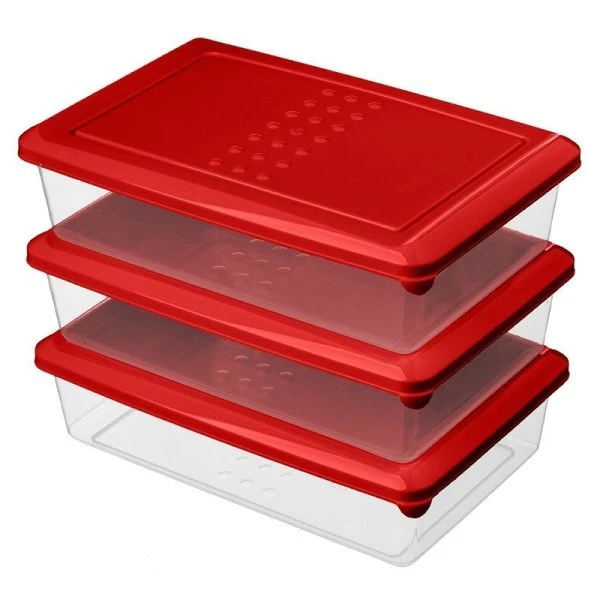 Контейнеры для продуктов набор 3шт 750мл пластик Asti красный прямоугольных (13) 223137706/03