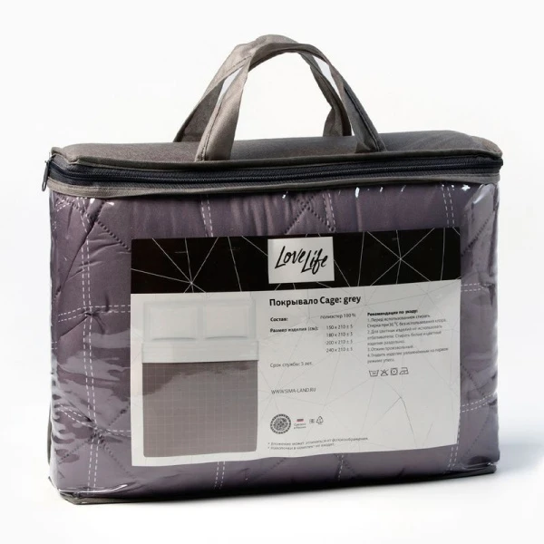 Покрывало евро 200*210±5 микрофайбер 100% п/э LoveLife Cage: grey