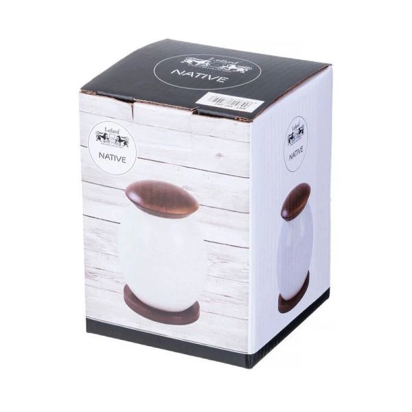 Банка для сыпучих продуктов 12см фарфор Native с дер.крышкой на дер.подставке (36)