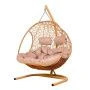 Кресло подвесное ДОБРЫНЯ Home с ротангом 180*145*190см металл бежевое, Лен подушка (max нагр.200кг)