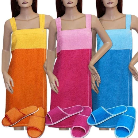 Набор для сауны женский махровый 2пр (килт 150*80см на лямках, тапочки) арт.  НСЖМ-ЛТ