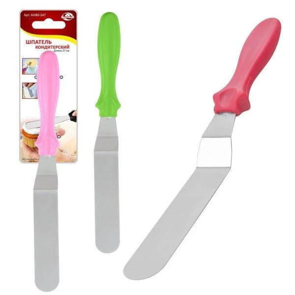 Шпатель кондитерский 27см нерж.сталь/пластик 3 цвета (6/72)