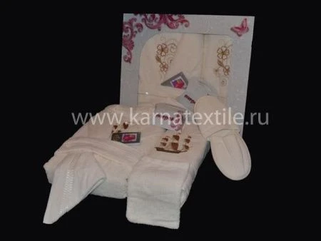 яяяНабор Nurpak махровый (халат,полотенце,тапочки) (Кремовый) яяяНабор Nurpak махровый (халат,полотенце,тапочки) (Кремовый)