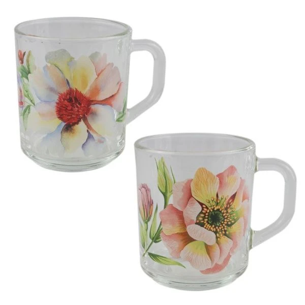 Кружка 200мл стекло Green Tea АКВАРЕЛЬНЫЕ ЦВЕТЫ (20)