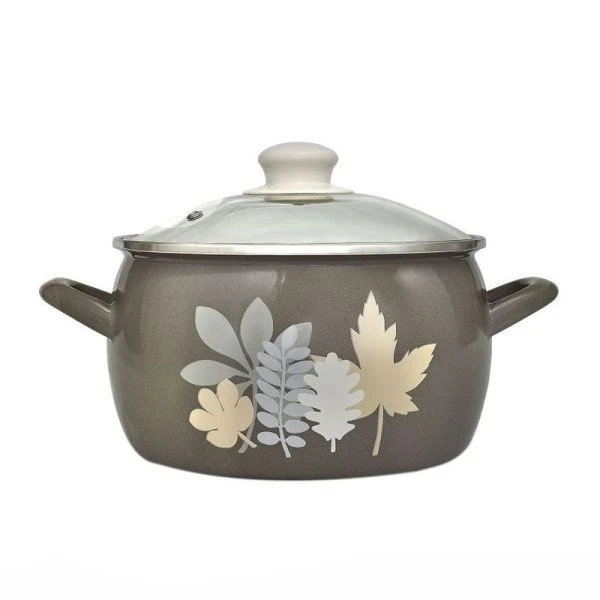 Кастрюля 5,7л эмаль ОСЕННЯЯ СОНАТА эксклюзив со стекл.крышкой 22см 3101 (4) ВЫВОД