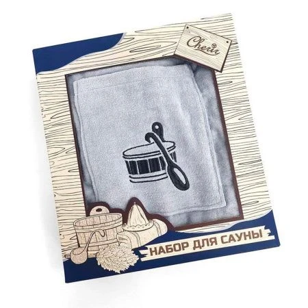 Набор для сауны мужской 100%хлопок 2пр 47*75/70*142см серый в коробке 4190024+K-239 Набор для сауны мужской 100%хлопок 2пр 47*75/70*142см серый в коробке 4190024+K-239