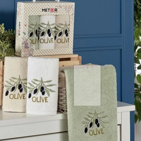 Салфетки кухонные махровые 3шт. 30*50 METEOR VENUS OLIVE подар.уп